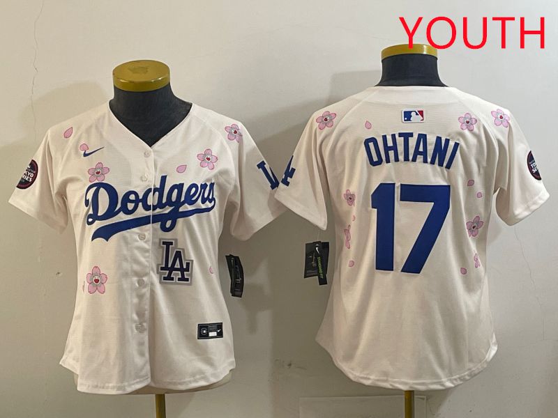 Youth Los Angeles Dodgers #17 Ohtani Cream Sakura Edition 2025 Nike MLB Jersey style 9